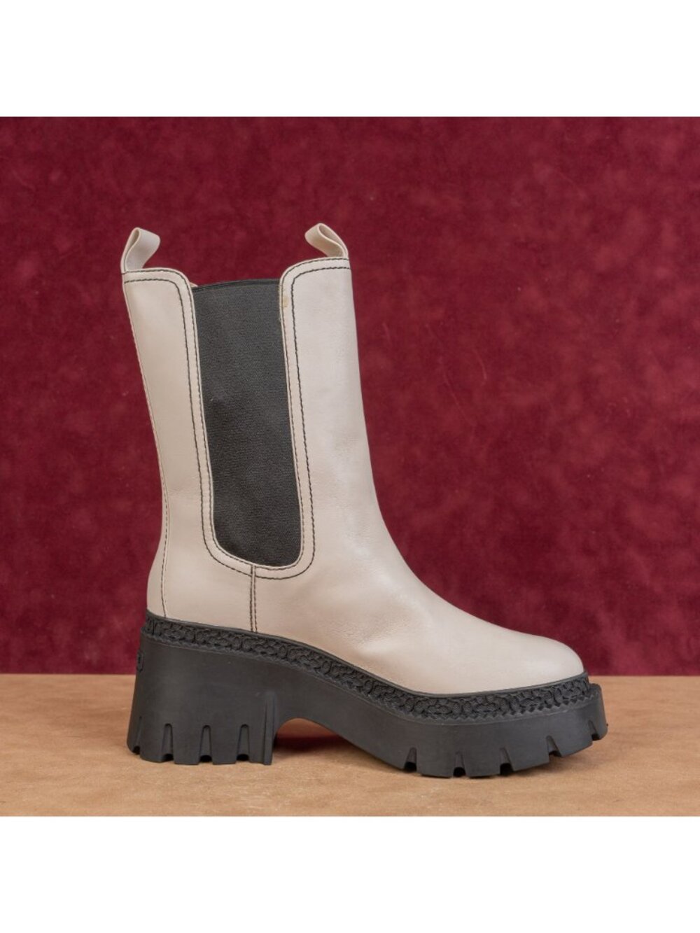 Coach Women Alexa Black White Leather Platform Mid Chelsea Lug Boots size 9 - Picture 10 of 10